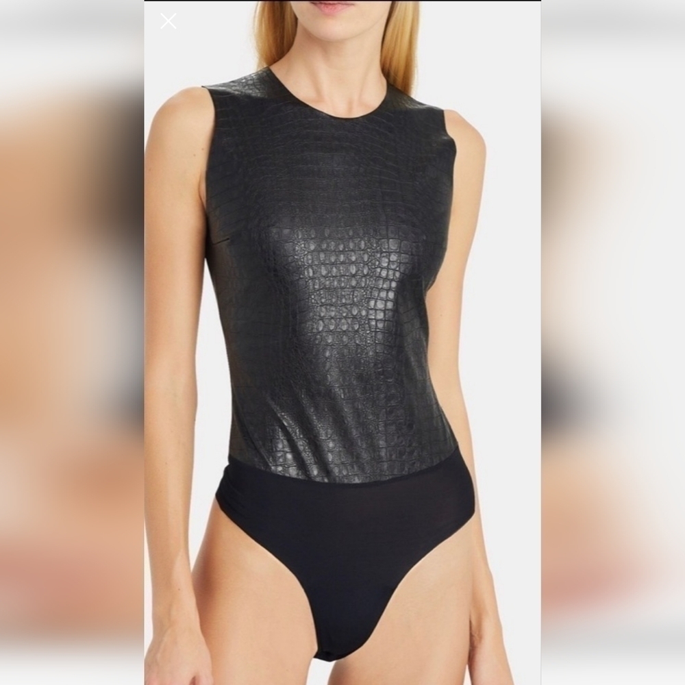 Intermix Black Commando Reptile Faux Leather Bodysuit Medium